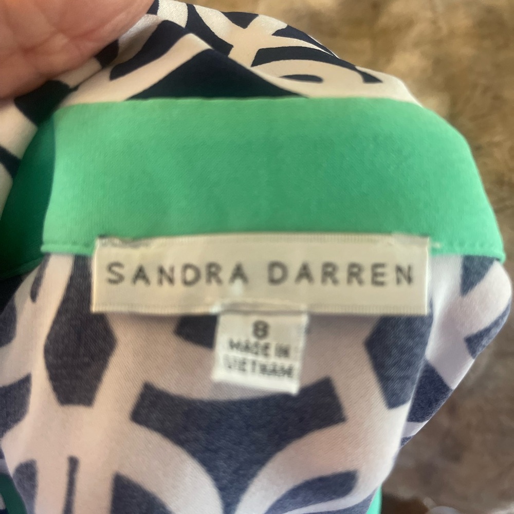 Sandra Darren Navy, Blue & Green Geometric Midi Dress with Belt - Picture 2 of 4
